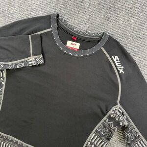 Swix Arendal Women Medium Black Base Layer Long Sleeve Ski Cycle Nordic Print
